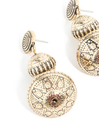 Antique Gold Brown Beaded Graduated Etched Drop Earrings - link has visual effect only
