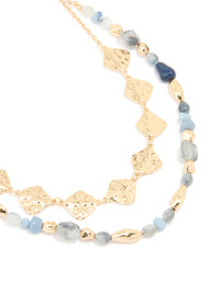Gold Blue Beaded & Organic Pendants Layered Necklace - link has visual effect only