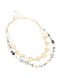 Gold Blue Beaded & Organic Pendants Layered Necklace - link has visual effect only