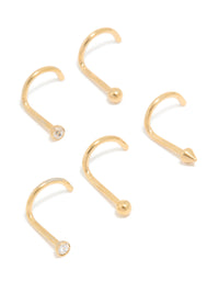 Gold Plated Surgical Steel Nose StudS 6-Pack - link has visual effect only