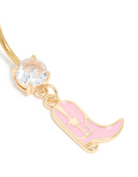 Gold Plated Surgical Steel Pink Cubic Zirconia Cowboy Boot Belly Bar - link has visual effect only