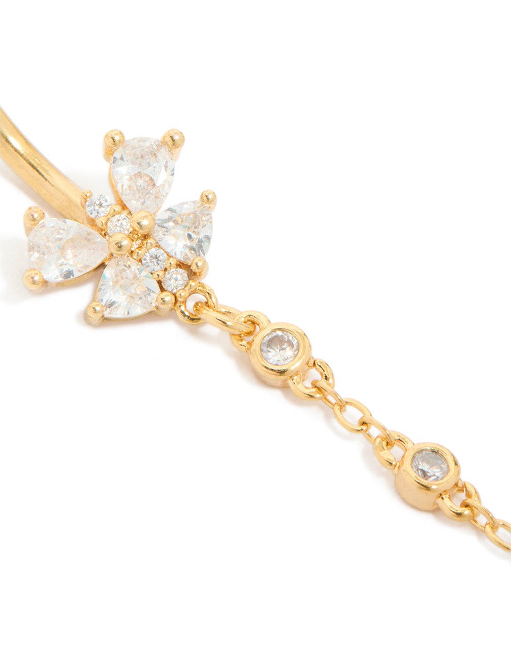 Gold Plated Surgical Steel Cubic Zirconia Bezel Set Drop Belly Bar