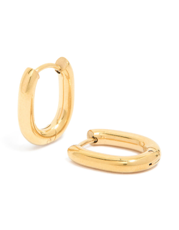 Waterproof Gold Plated Stainless Steel Oval Clicker Hoop Earrings