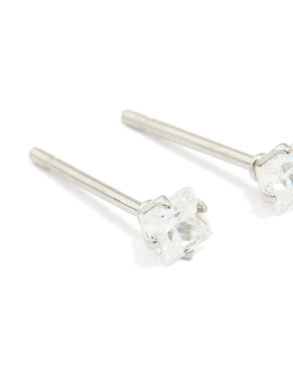 Waterproof Stainless Steel Prism Cubic Zirconia Stud Earrings