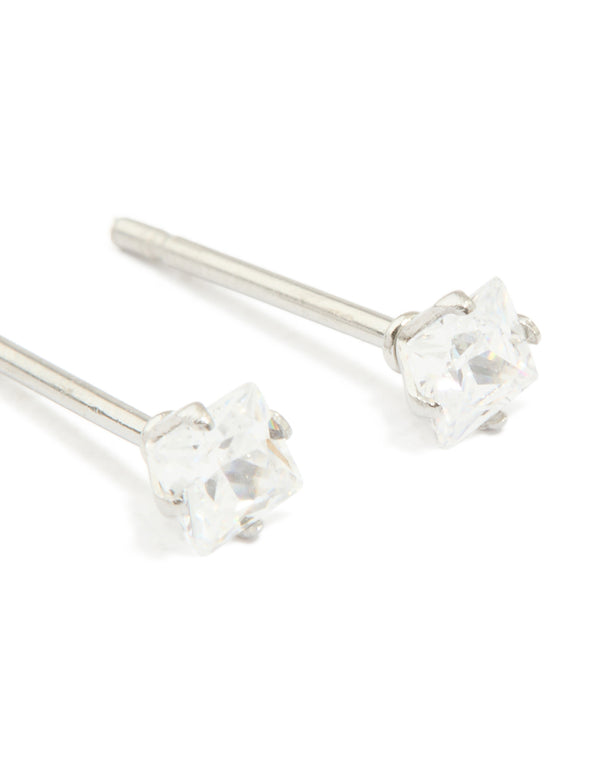 Waterproof Stainless Steel Prism Cubic Zirconia Stud Earrings