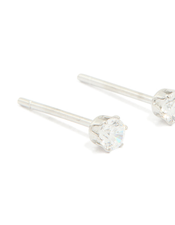 Waterproof Stainless Steel Cubic Zirconia Prism Stud Earrings 4 MM
