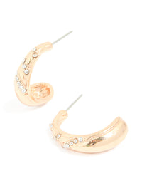 Gold Diamante Pear Open Hoop Earrings - link has visual effect only