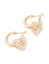 Gold Diamante Pavé Heart Open Hoop Earrings - link has visual effect only