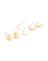Gold Bubble & Heart Earrings 3-Pack - link has visual effect only