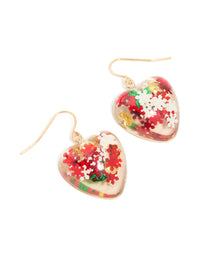 Gold Speckled Snowflakes Bubble Heart Drop Earrings - link has visual effect only