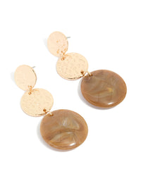 Gold Molten & Brown Stone Round Drop Earrings - link has visual effect only