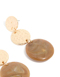 Gold Molten & Brown Stone Round Drop Earrings - link has visual effect only