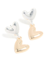Mixed Metal Heart Drop Earrings - link has visual effect only