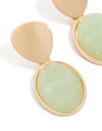 Gold Green Stone Brushed Drop Earrings - link has visual effect only