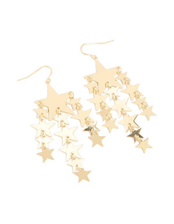 Gold Star Tassel Drop Earrings