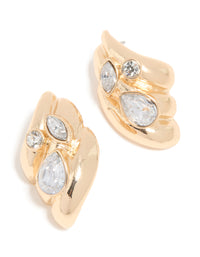 Gold Diamante Ribbed Stud Earrings - link has visual effect only
