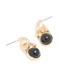Gold Black Stone Mini Doorknocker Round Stud Earrings - link has visual effect only