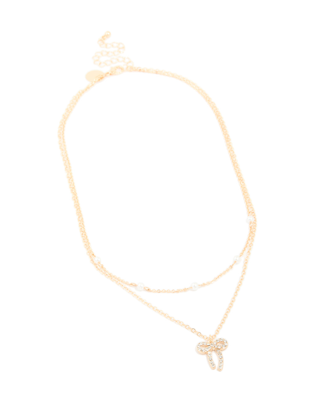 Gold Station Pearl & Diamante Bow Layered Necklace