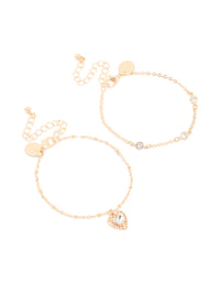 Gold Diamante Heart & Circle Charm Bracelets 2-Pack - link has visual effect only
