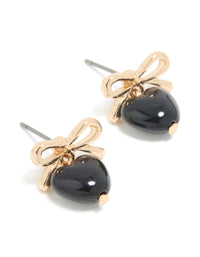 Gold Black Bubble Heart & Bow Drop Earrings - link has visual effect only