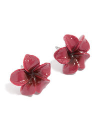 Burgundy Acrylic Frangipani Flower Stud Earrings - link has visual effect only