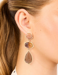 Gold Brown Stone Mixed Shape Drop Earrings - link has visual effect only