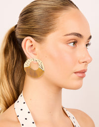 Gold & Orange Acrylic Textured Rounded Drop Earrings - link has visual effect only