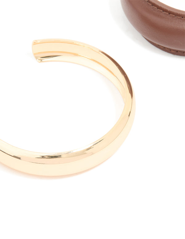 Brown PU Leather & Gold Wrist Cuffs Pack