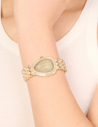 Gold Diamante Statement Watch - link has visual effect only