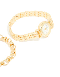 Gold Chain Bracelet & Watch Set - link has visual effect only