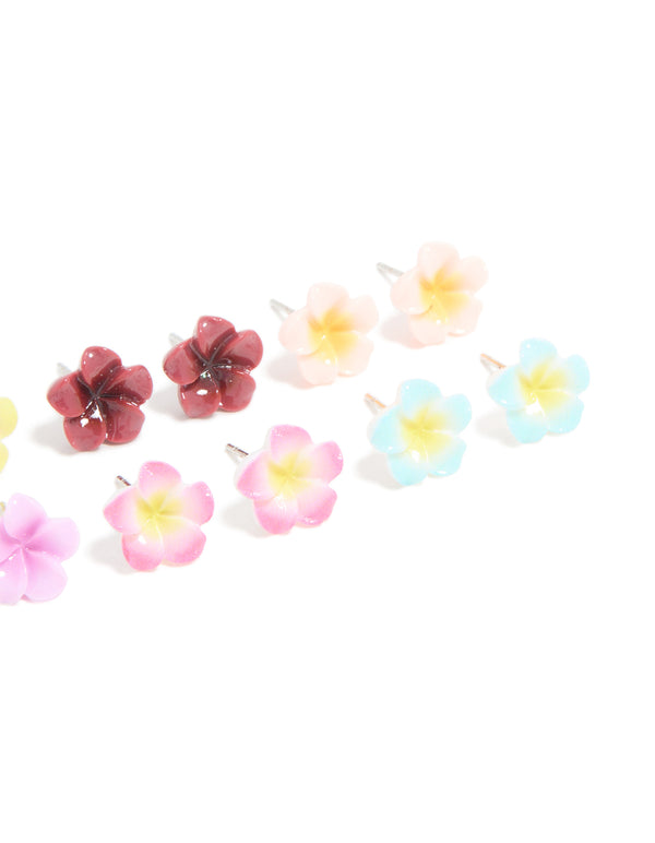 Multicoloured Frangipani Flower Stud Earrings 8-Pack