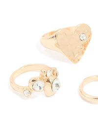 Gold Diamante Hammered Heart Mixed Rings 4-Pack - link has visual effect only
