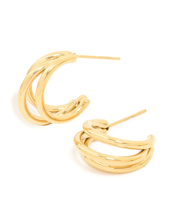 Waterproof Gold Plated Stainless Steel  Illusion Hoop Earrings