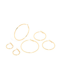 Waterproof Gold Plated Stainless Steel Thin Multi-Sized Hoop Earrings 3-Pack - link has visual effect only