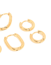 Waterproof Gold Plated Stainless Steel Oval & Cubic Zirconia Huggie Earrings 3-Pack - link has visual effect only