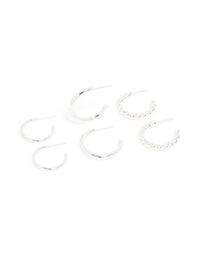 Waterproof Stainless Steel Bubble & Smooth Hoop Earrings 3-Pack - link has visual effect only
