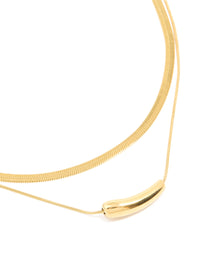 Waterproof Gold Plated Stainless Steel Snake Chain & Bean Pendant Layered Necklace - link has visual effect only