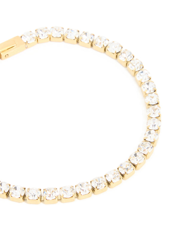 Waterproof Gold Plated Stainless Steel Cubic Zirconia Tennis Bracelet