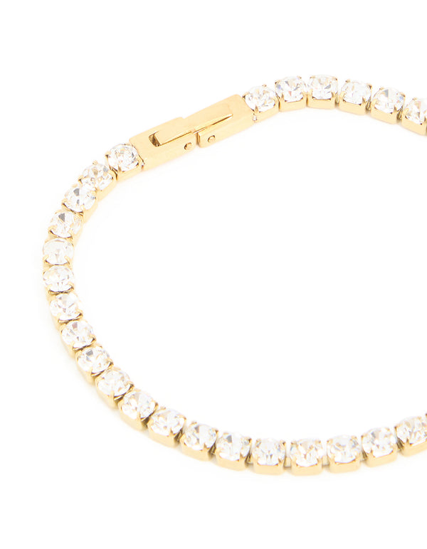 Waterproof Gold Plated Stainless Steel Cubic Zirconia Tennis Bracelet