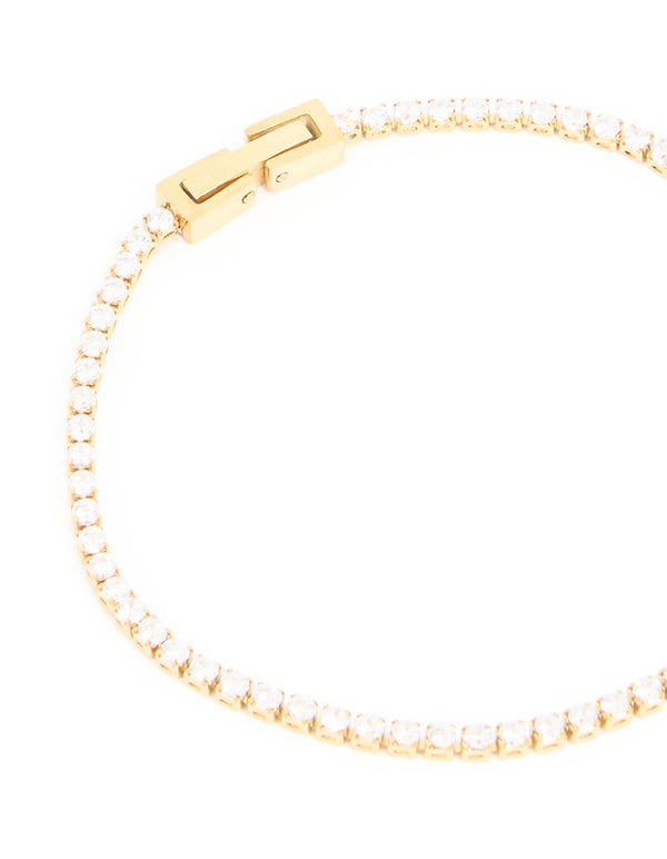 Waterproof Gold Plated Stainless Steel Cubic Zirconia Tennis Bracelet