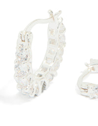 Silver Plated Cubic Zirconia Medium Oval Huggie Earrings - link has visual effect only