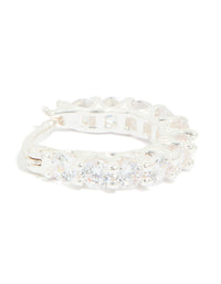 Silver Plated Cubic Zirconia Medium Oval Huggie Earrings - link has visual effect only
