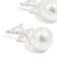 Silver Plated Cubic Zirconia Flower & Pearl Drop Earrings - link has visual effect only