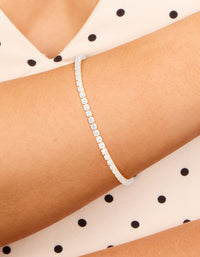 Silver Plated Cubic Zirconia Toggle Bracelet - link has visual effect only