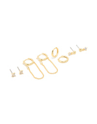 Gold Plated Cubic Zirconia Flower Studs & Huggie Earrings 4-Pack - link has visual effect only