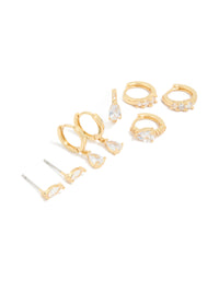 Gold Plated Cubic Zirconia Stud & Huggie Earrings 4-Pack - link has visual effect only
