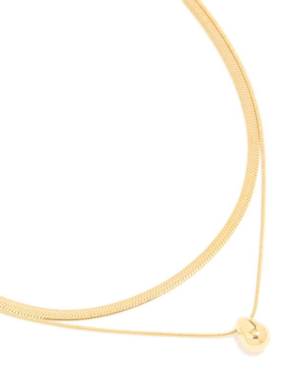 Waterproof Gold Plated Stainless Steel Snake Chain & Pebble Layered Necklace