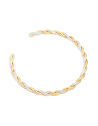 Waterproof Gold Plated Stainless Steel Twist Detail Open Wrist Cuff - link has visual effect only