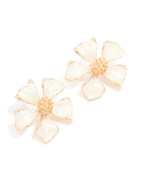 Gold White Enamel Flower Stud Earrings - link has visual effect only