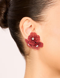 Red Coated Metal Diamante Laser Cut Multi-Flower Earrings - link has visual effect only